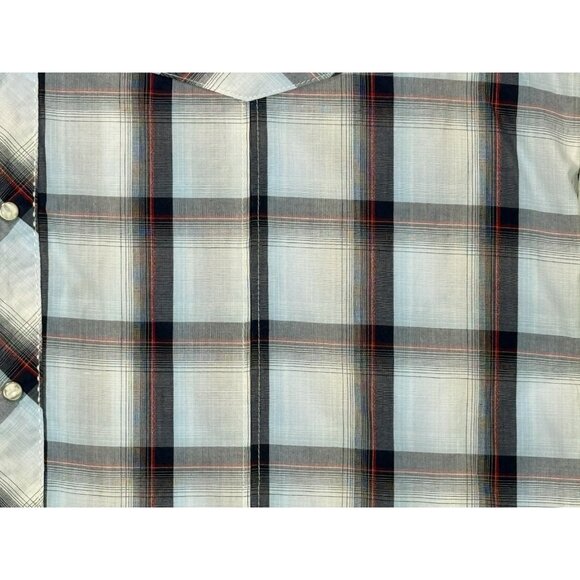 Wrangler Plaid Pearl Snap Long Sleeve Western Shirt Blue Red Gray Stitched Sz XL - Picture 5 of 10